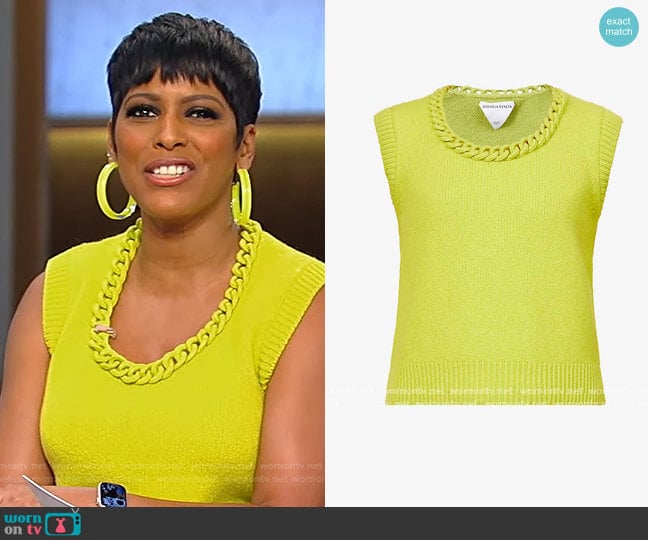 Chain-trim scoop-neck wool tank top by Bottega Veneta worn by Tamron Hall on Tamron Hall Show