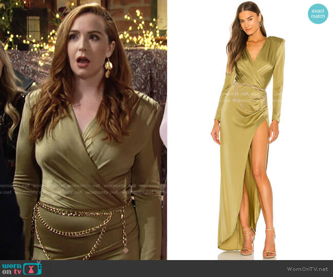 Bronx and Banco Olive Maxi Dress worn by Mariah Copeland (Camryn Grimes) on The Young & the Restless