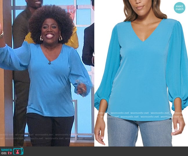 Solid Pleated Long Sleeve Top by Calvin Klein worn by Sheryl Underwood  on The Talk