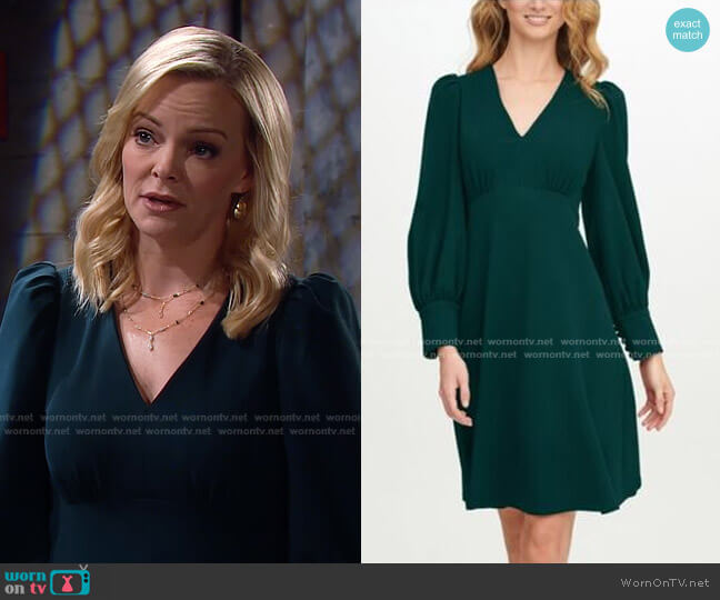 Puff-Sleeve A-Line Dress by Calvin Klein worn by Belle Brady (Martha Madison) on Days of our Lives