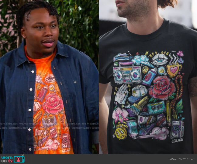 Carlos Solano Culture Collage T-shirt worn by Calvin (Cedric The Entertainer) on The Neighborhood