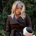 Carly’s black leather trim wrap coat on General Hospital