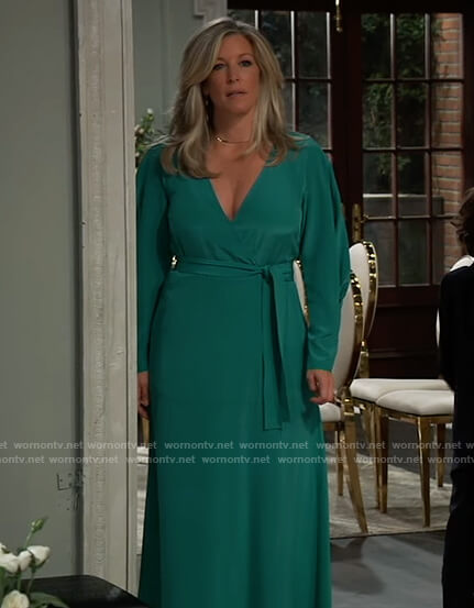 Carly's teal long sleeve wrap dress on General Hospital