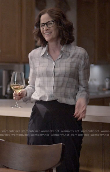 Carol's white plaid blouse on Single Drunk Female