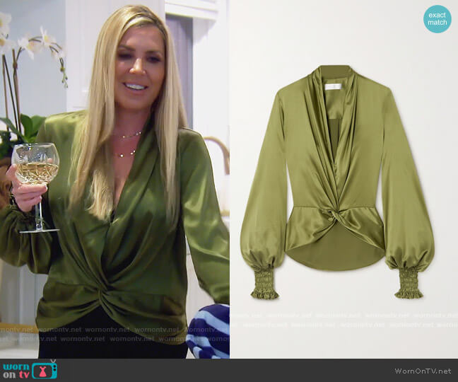 Bette twist-front silk-blend satin blouse by Caroline Caonstas worn by Dr. Jen Armstrong on The Real Housewives of Orange County