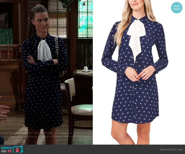 Tulip Ditsy Long Sleeve Shirt Dress by Cece worn by Esme (Avery Kristen Pohl) on General Hospital