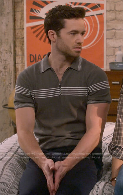 Charlie’s grey striped zip polo on How I Met Your Father