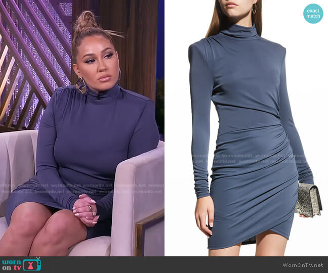 WornOnTV: Adrienne’s blue ruched high neck dress on The Real | Adrienne ...