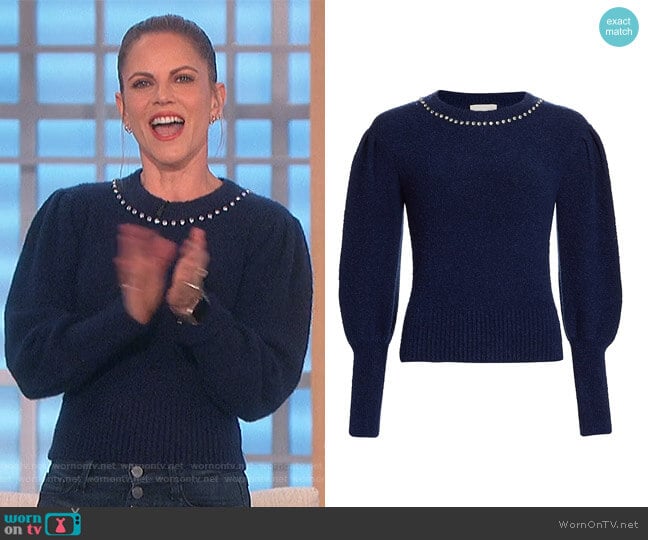 Dara Embellished Sweater by Cinq a Sept worn by Natalie Morales on The Talk