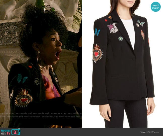 Cinq a Sept Sacred Heart Rumi Blazer worn by Neff Davis (Alexis Floyd) on Inventing Anna