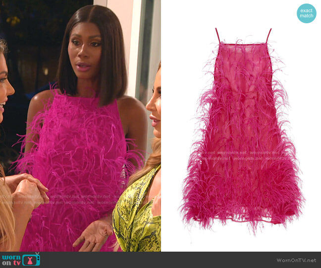 Shannon Feathered Mini A-Line Dress by Cult Gaia worn by Kiki Barth  on The Real Housewives of Miami