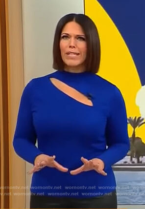 Dana’s blue long sleeved top with cutout on CBS Mornings