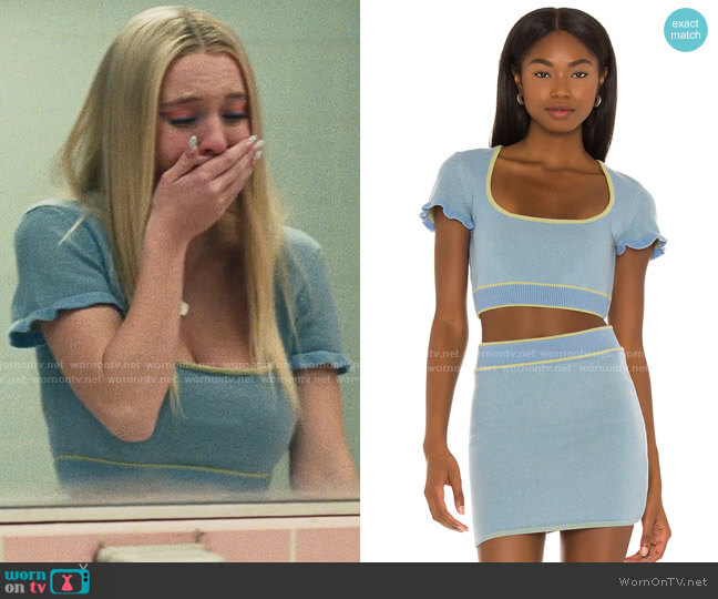 Cassie’s blue knit top and skirt set on Euphoria