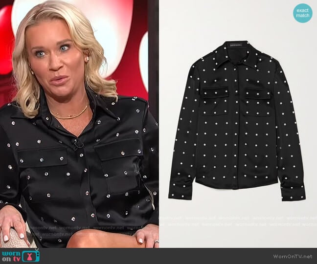 Crystal-embellished satin blouse by David Koma worn by Caroline Bryan on E! News Daily Pop