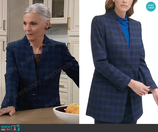 One-Button Plaid Blazer by DKNY worn by Jane Elliot on General Hospital worn by Tracy Quartermaine (Jane Elliot) on General Hospital