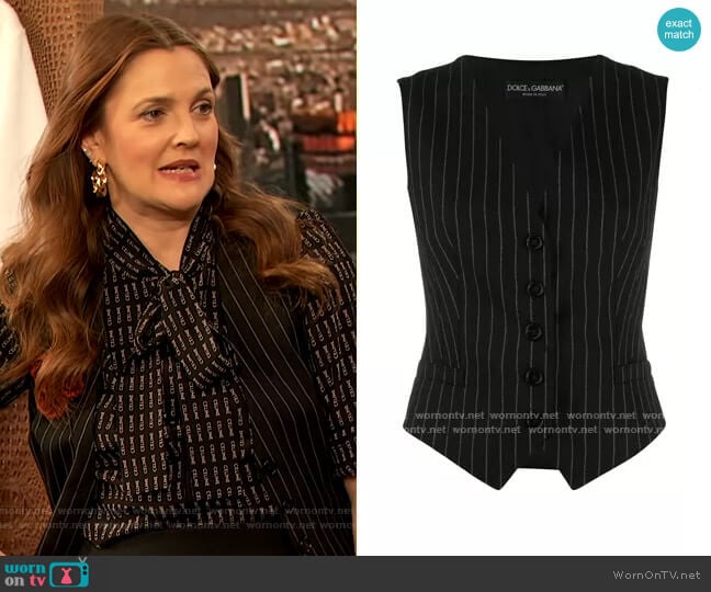 Pinstripe Vest by Dolce & Gabbana worn by Drew Barrymore on The Drew Barrymore Show