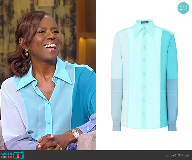 Colour Block Long-Sleeve Shirt by Dolce & Gabbana worn by Deborah Roberts on Tamron Hall Show