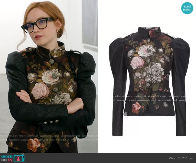 Dolce & Gabbana Floral Puff Sleeve Jacket worn by Anna Delvey (Julia Garner) on Inventing Anna