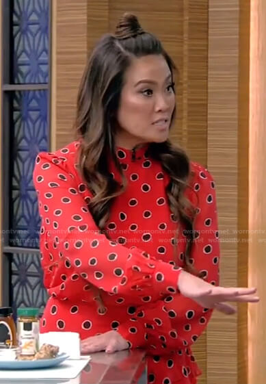 Dr. Pimple Popper Sandra Lee’s red polka dot dress on Live with Kelly and Ryan
