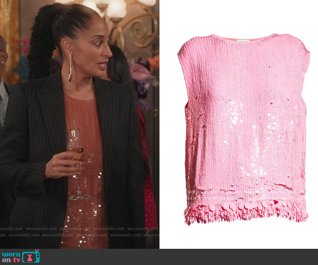 Cuzco Sequin Fringe Top by Dries Van Noten  worn by Rainbow Johnson (Tracee Ellis Ross) on Black-ish