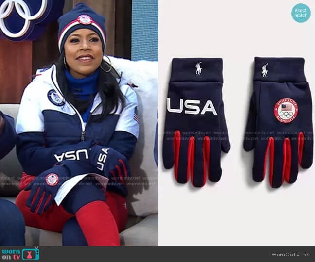 Team USA Closing Ceremony Gloves by Ralph Lauren worn by Sheinelle Jones on Today