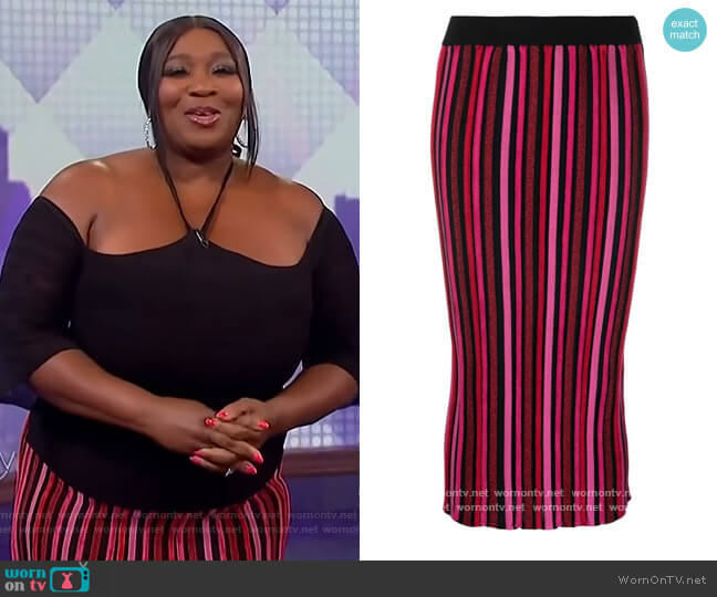 Vertical-stripe pattern skirt by Emporio Armani worn by Bevy Smith on The Wendy Williams Show