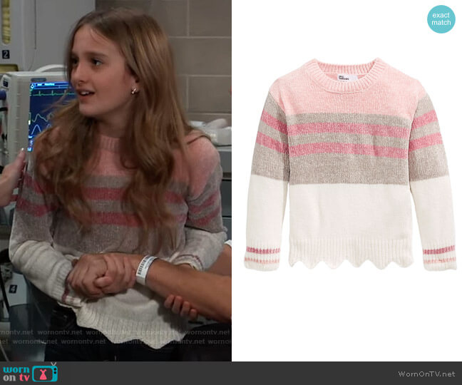 Big Girls Striped Chenille Sweater by Epic Threads worn by Amelie McLain (Amelie McLain) on General Hospital