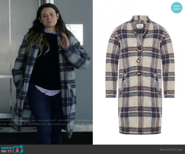 Etoile Isabel Marant Gabriel Plaid Wool Long Coat worn by Rachel Williams (Katie Lowes) on Inventing Anna