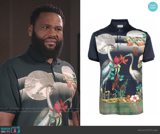 Heron Print Polo Shirt by Etro worn by Andre Johnson (Anthony Anderson) on Black-ish