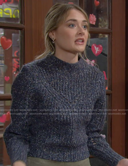 Faith's blue sweater on The Young and the Restless