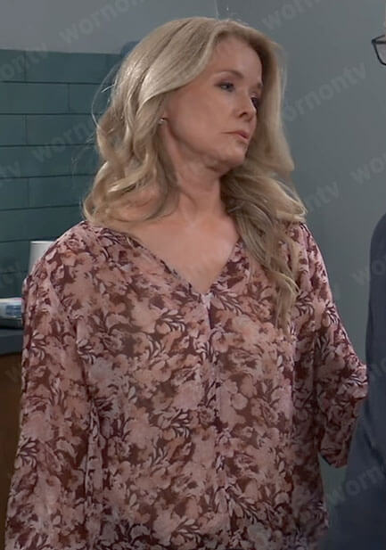 Felicia's red floral print blouse on General Hospital