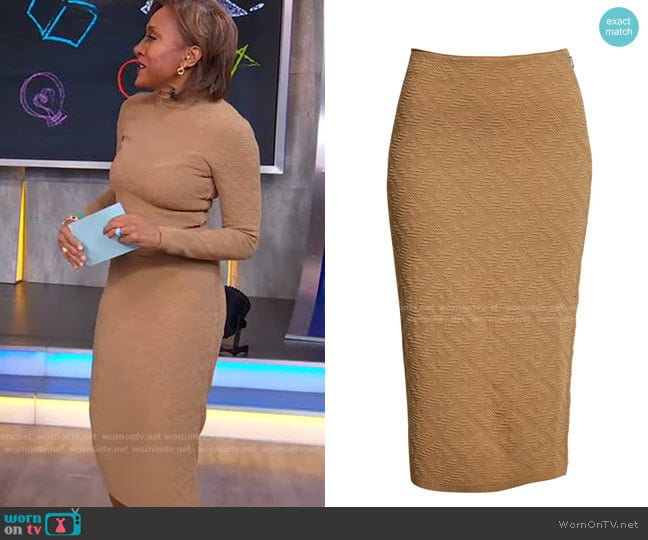 Diagonal FF Jacquard Sweater Skirt by Fendi worn by Robin Roberts on Good Morning America