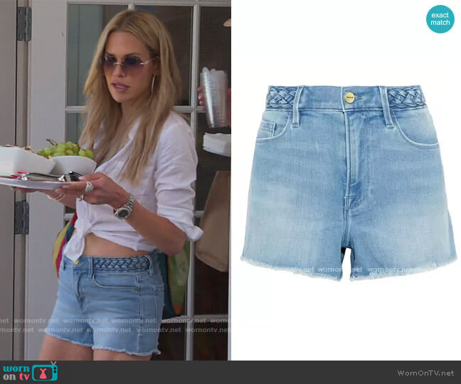 Le Cutoff braided frayed denim shorts by Frame worn by Jackie Goldschneider on The Real Housewives of New Jersey