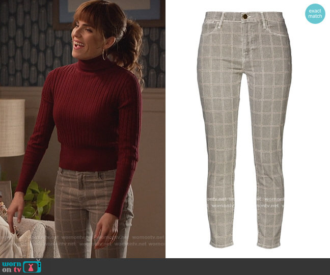 Le High Skinny checked cotton-blend twill skinny pants by Frame worn by Marina (Karla Souza) on Home Economics