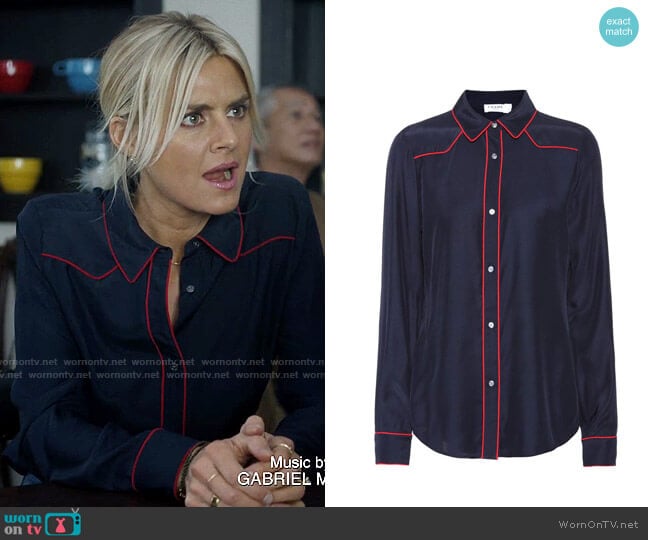 Frame Piped Western Silk Shirt worn by Amy (Eliza Coupe) on Pivoting