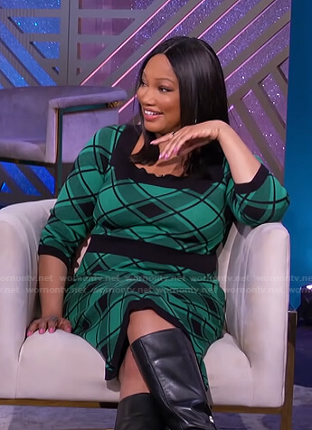 Garcelle’s green plaid knit dress on The Real