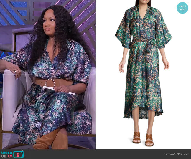 Night Grass Silk Wrap Dress by Ginger & Smart worn by Garcelle Beauvais on The Real