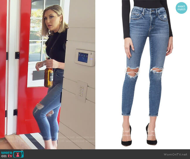 The Hustler High Waist Ankle Fray Jeans by Mother worn by Gina Kirschenheiter  on The Real Housewives of Orange County
