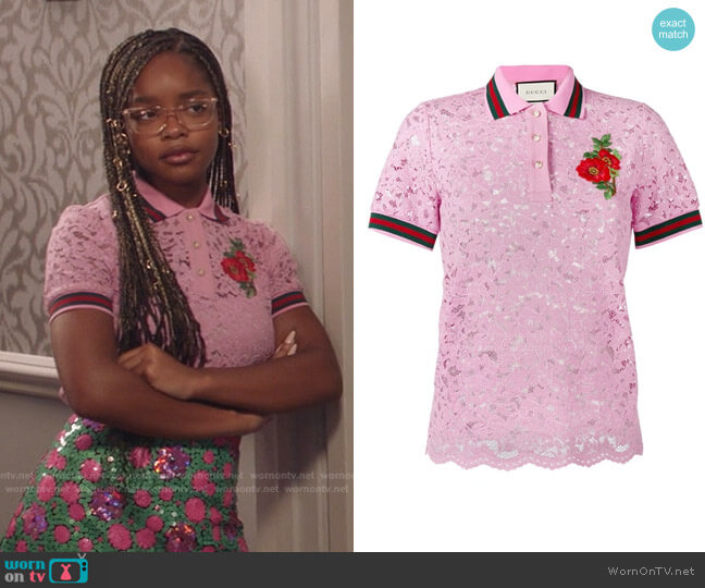 Embroidered Lace Top by Gucci worn by Diane Johnson (Marsai Martin) on Black-ish