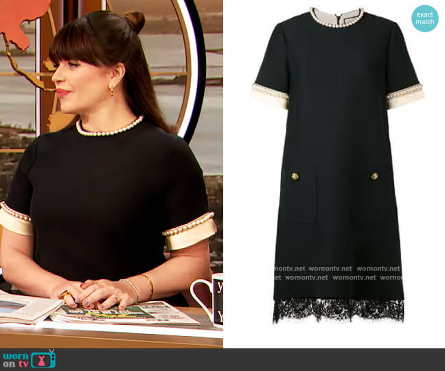 Pearl Embellished Trim Dress by Gucci worn by Casey Wilson on The Drew Barrymore Show