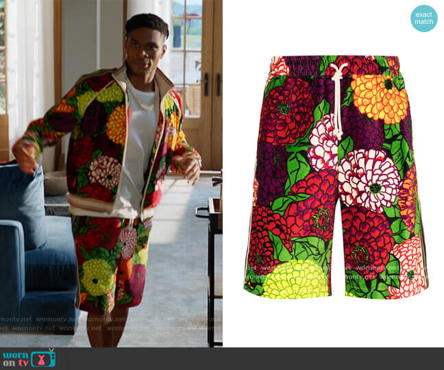 Ken Scott floral-print track shorts by Gucci worn by Christian King (Ashlee Brian) on The Kings of Napa