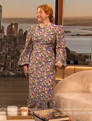 Haley Bennett's floral print midi dress on The Drew Barrymore Show