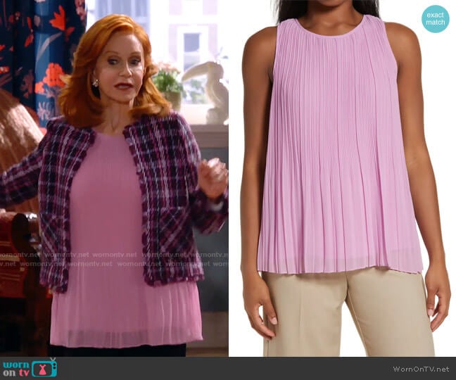 Halogen Sleeveless Pleated Georgette Top worn by Sheila (Swoosie Kurtz) on Call Me Kat