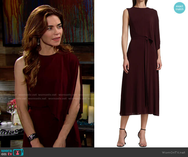 Halston Melissa Midi Dress worn by Victoria Newman (Amelia Heinle) on The Young and the Restless