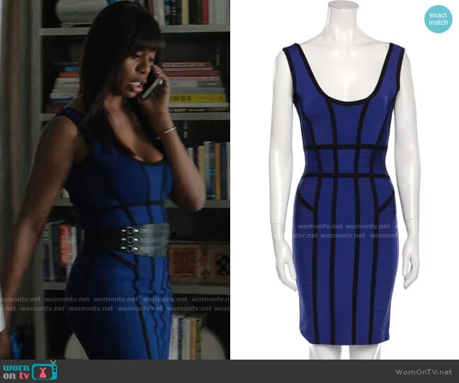 Herve Leger Striped Mini Dress worn by Kacy Duke (Laverne Cox) on Inventing Anna