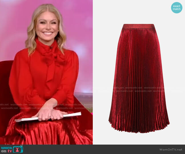 Pleated Metallic Skirt by Christopher Kane worn by Kelly Ripa on Live with Kelly and Mark