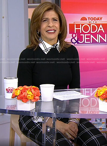 Hoda’s black collared sweater and check pants on Today