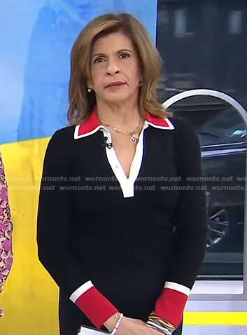 Hoda’s black contrast trim polo sweater on Today