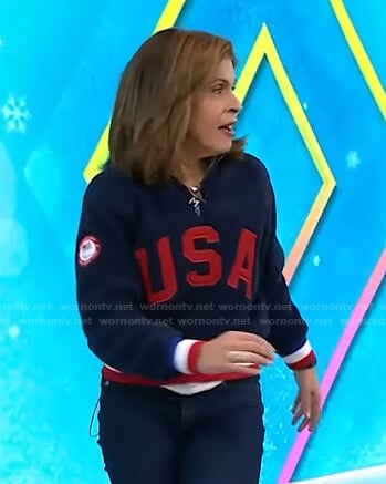 Hoda’s navy USA fleece top on Today