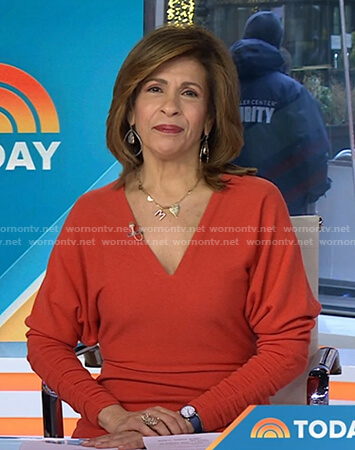 Hoda's orange v-neck knit dress on Today